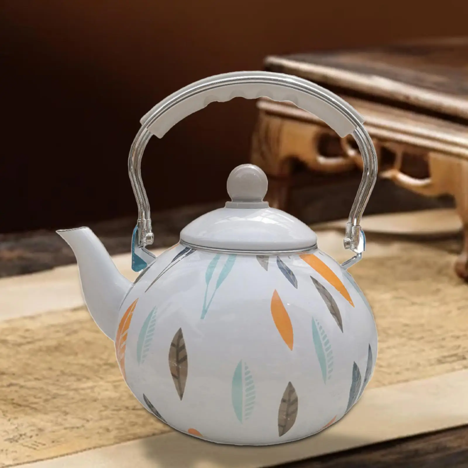 Enamel Teapot 3L Sturdy Comfortable Grip,Vintage,Water Kettle,Leaf Enamel Pot for Home Kitchen Decor Cold Water Tea
