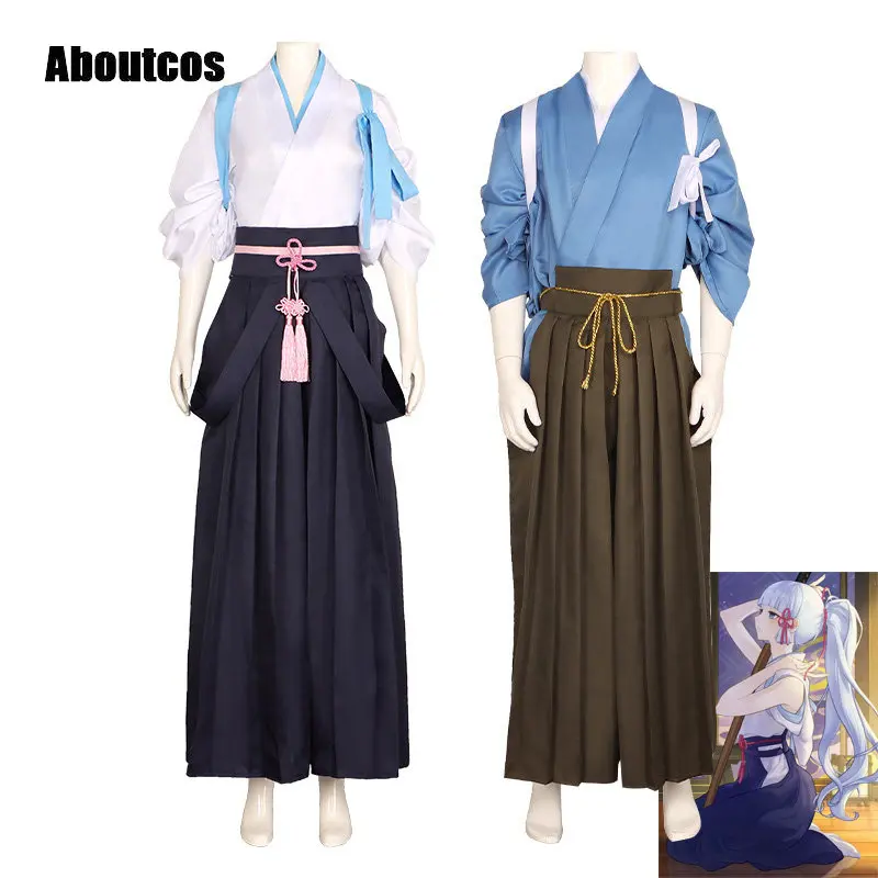 Aboutcos Kamisato Ayaka Cosplay Kimono Genshin Impact Kimono Gioco Costume Donna Uomo Kendo Abbigliamento Principessa
