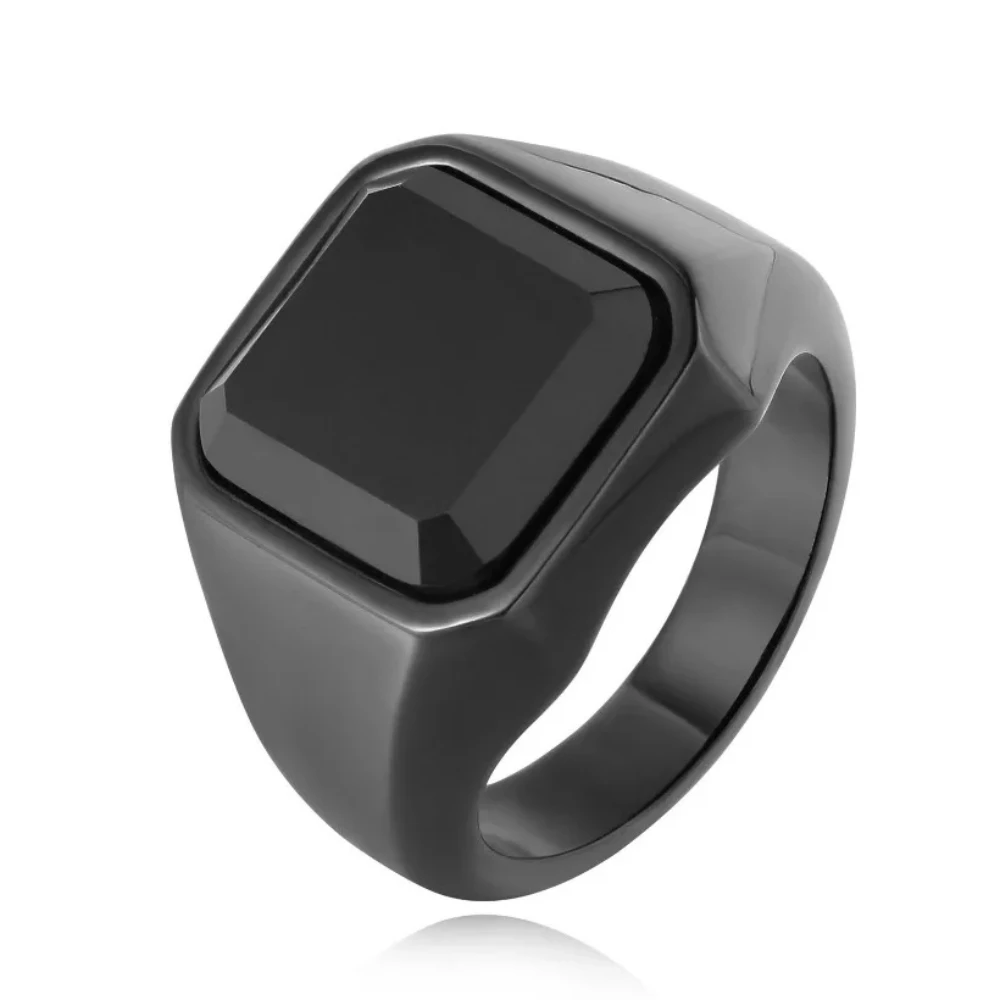 Simple Square Ruby Men's Ring Crystal Stainless Steel Rings Retro Punk ...