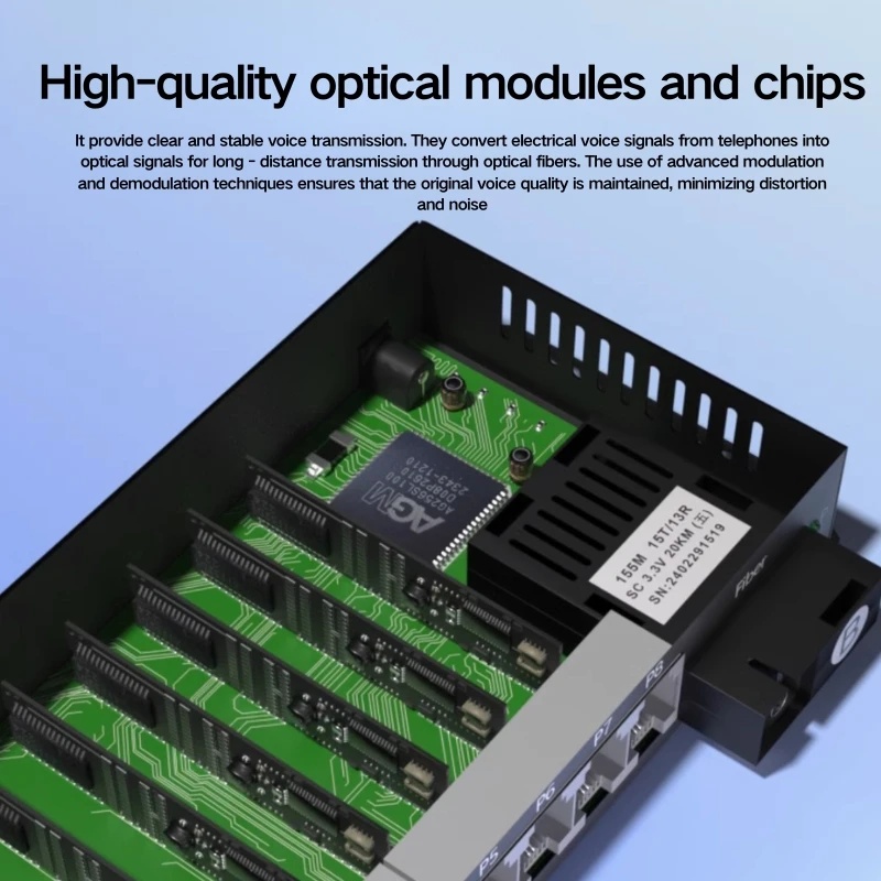 PINWEI 48-64-128Ch RJ11 Telephone PCM Voice to Fiber Optic Media Converter with 10/100M RJ45 Port