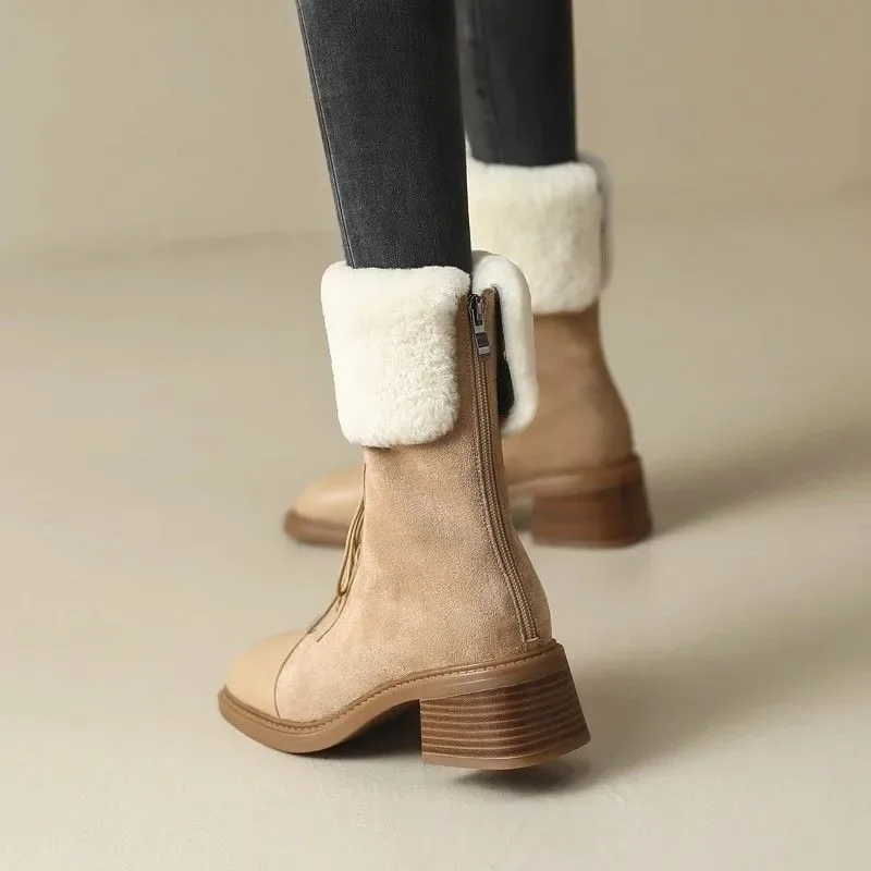 Women's Soft Leather Snow Boots 2023 Winter Fragrant Warm Snow Boots Women's Anti Slip Thickened Plush Leather Boots