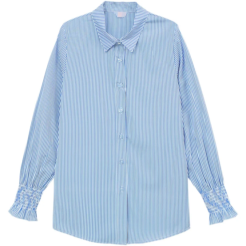 Fashion Versatile Small Fresh Blue Striped Shirt Women'S Long Sleeved Spring And Autumn New Slim Fit Professional Formal Top professional шампунь бессульфатный fresh