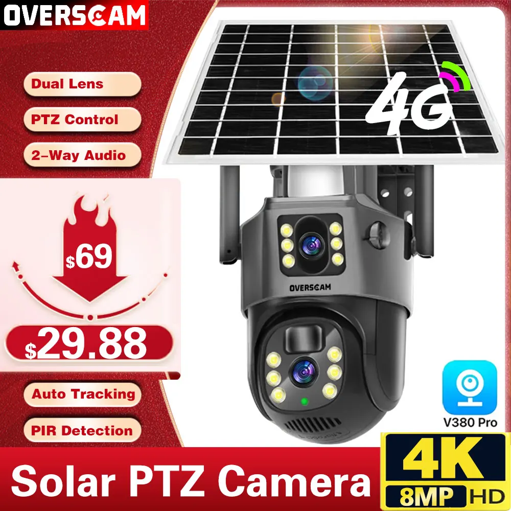 V380 Pro CCTV Outdoor Solar PTZ IP Cameras,4G SIM Card Solar Wireless Dual Lens 4K 8MP,Built in Battery Safe And Auto Tracking 4g 8mp dual lens ptz battery solar camera 4k dual screens pir human tracking outdoor 4g security cctv surveillance ip camera