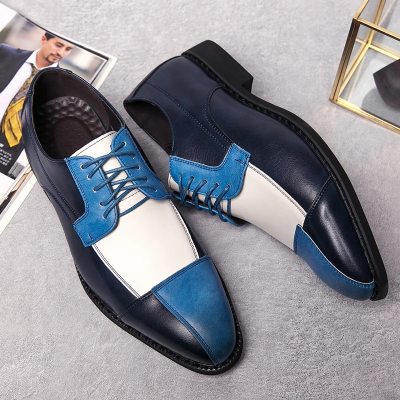 Golden Sapling Party Shoes for Men Retro Leather Men's Casual Business Shoe Retro Patchwork Leather Flats Formal Wedding Oxfords