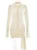 Fantoye Turn-down Collar Bandage Ruched Women Dress Long Sleeve Single Breasted Dress Autumn Skinny Elegant Vacation Party Dress 6