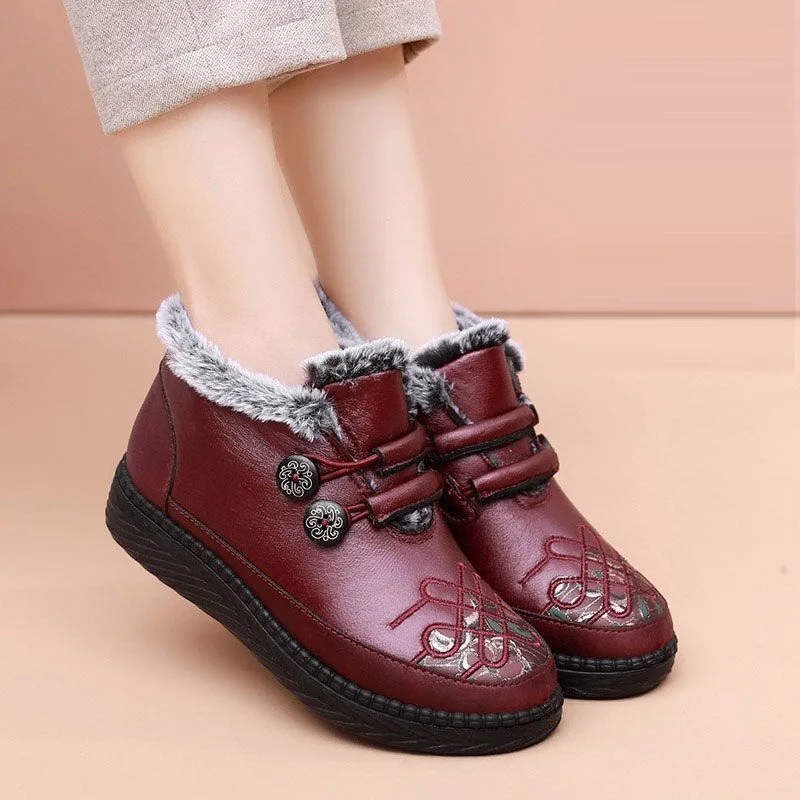 Women Boots Snow Leather Waterproof Non Slip Winter Boots Women's Thick Plush Warm Non-slip Booties Mother cotton shoes