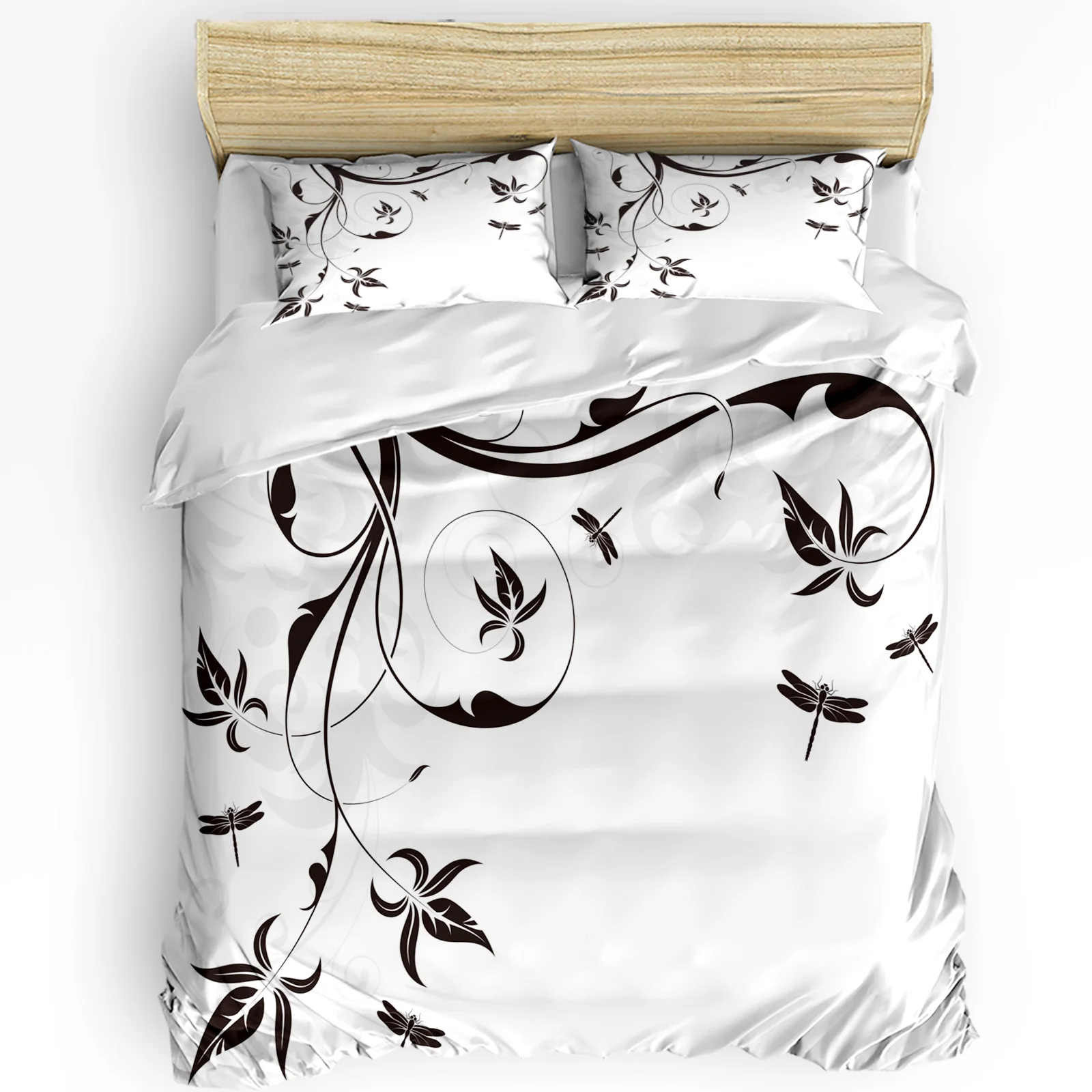 

Dragonfly Branch Leaves Flower Plant Black White Duvet Cover Bed Bedding Set Home Quilt Cover Pillowcases Bedding Set No Sheet