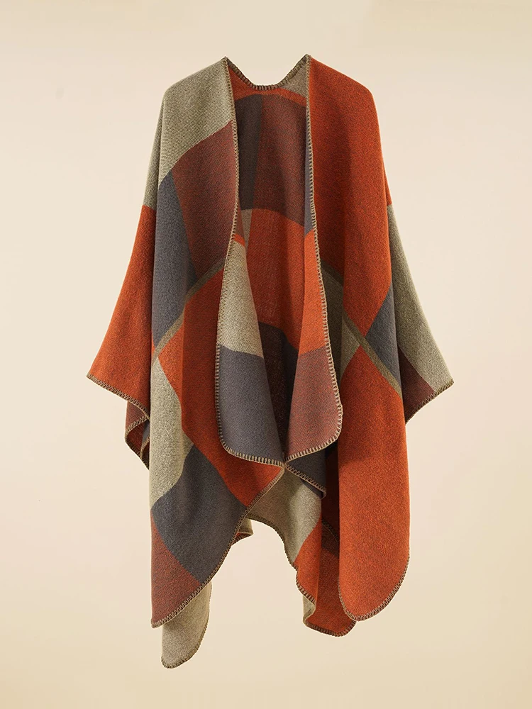 니트 겨울 격자 무늬 스카프, 패션 남성 가디건, 모조 캐시미어 판초, Chale Capa Para Mujer Pashmina 두꺼운 랩 숄