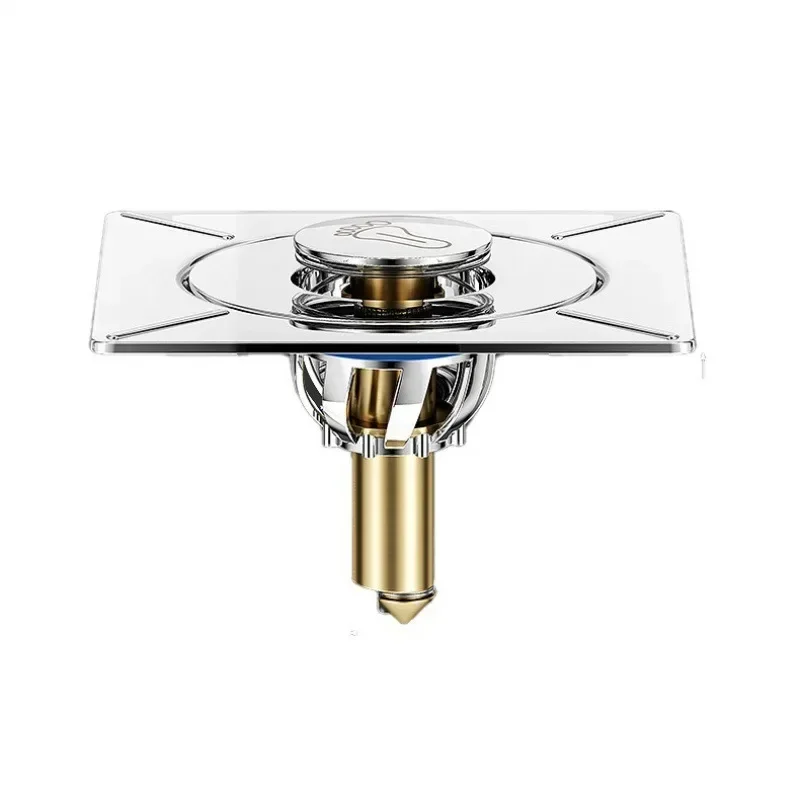 Brass Chrome Pop Up Foot Floor Drain 10*10cm Anti-odor Bath Drains Push Down Deodorization Square Matte Shower Room Plug Cover
