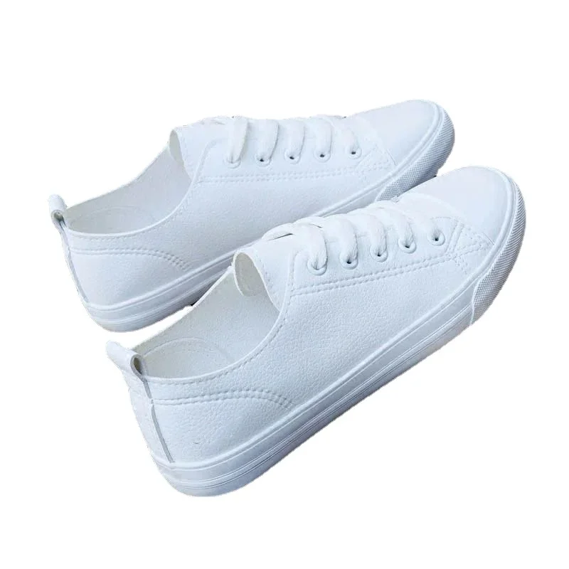 Pu Lace-up New Vulcanized Sneakers Solid Women's Shoes 2024 Hot Sale Round Toe Spring/autumn Dad Shoes Low-heeled Sports 6