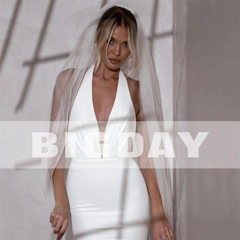 Elegant Mermaid Wedding Dress V-Neck Halter Open Back Simple Buttons Pleat Bridal Gown Sweep Train Vestidos De Noiva Customized 14 S574aa073ce8f4eec81f74cc22d3fa6694