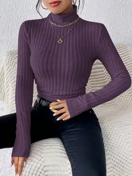 Knitwear Bottoms Women's New Autumn and Winter Style With a Half Turtleneck Sweater Slim Long-sleeved Warm Top 1