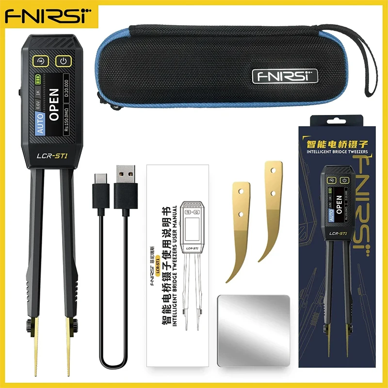 FNIRSI LCR-ST1 Mini Tweezer Tester Mini Smart Bridge Tweezer LCR SMD ESR Tester Resistance Capacitance Inductance Continuity Diode Test Measurement