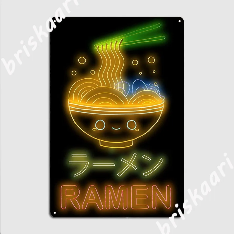 Divertente Anime Giapponese Ramen Tin Sign Poster Ramen Metal Signs Kawai Carton Platform Club Home Garage Club Decoration Poster