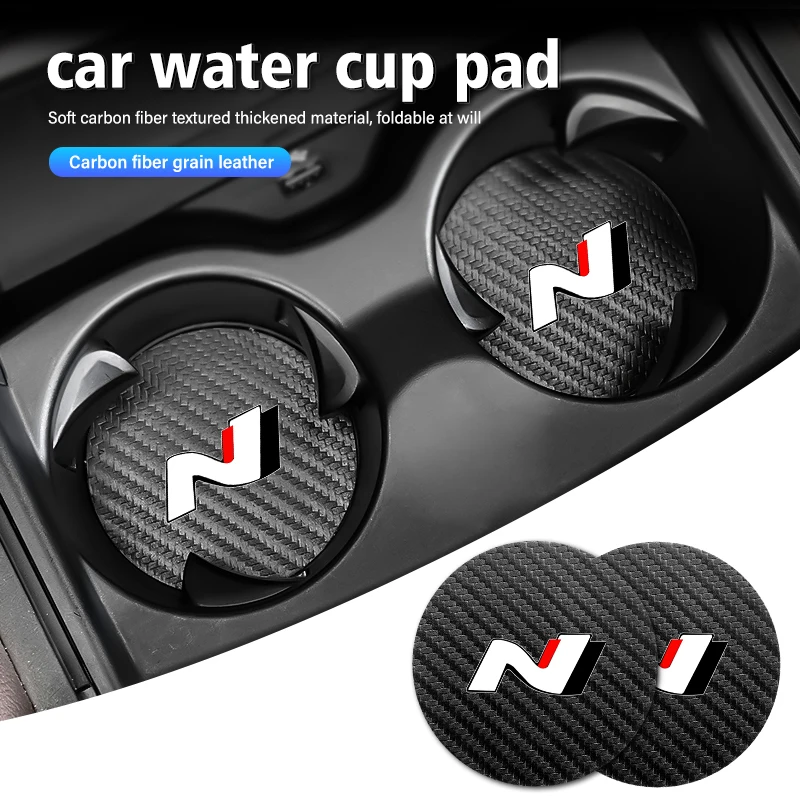 Car Coaster Carbon Water Cup Slot Non-Slip Pad Bottle Mat For Hyundai N Line Tuscon NX4 I20 I30 I10 Sonata Elantra 2pcs cup holder coasters car coaster pads