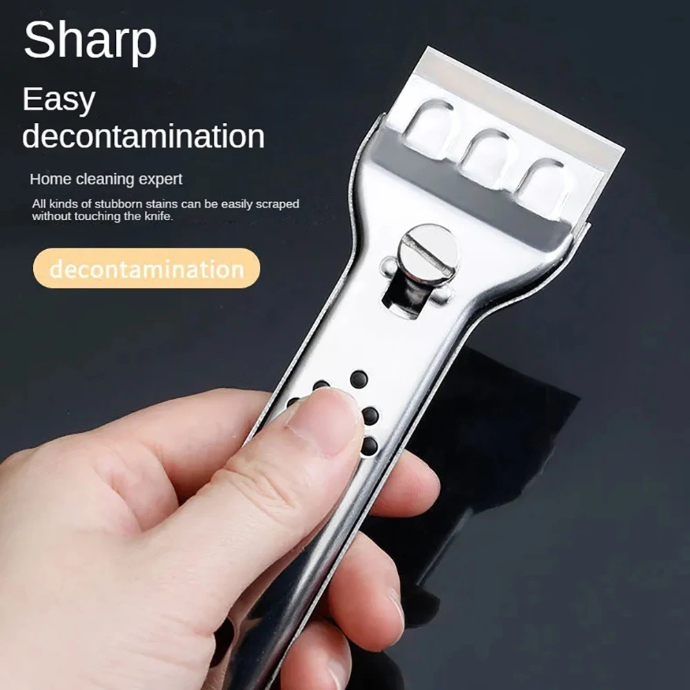 Razor Blade Scraper Stainless Steel Blade Razor Scraper For Cleaning Glue Sticker Remover Window Glass Car Ceramic Heavy Dirt Clean Shovel Razor Blade Scrapers Glue Removal Scraper