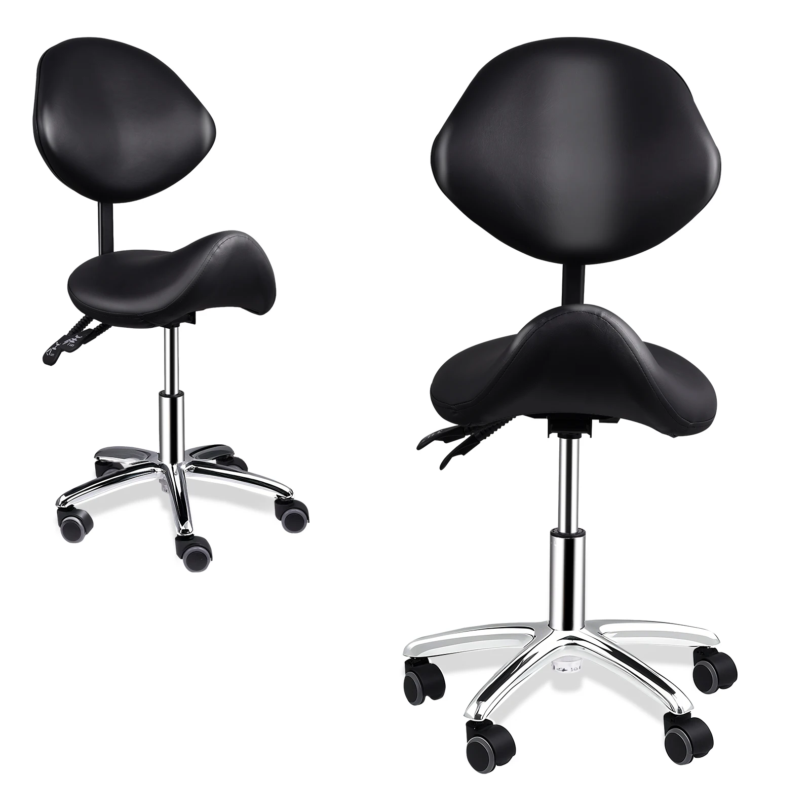 Ergonomic Rolling Saddle Chair Height Adjustable with Wheels and Backrest, Professional Salon Chair for Hair Stylist and Spa
