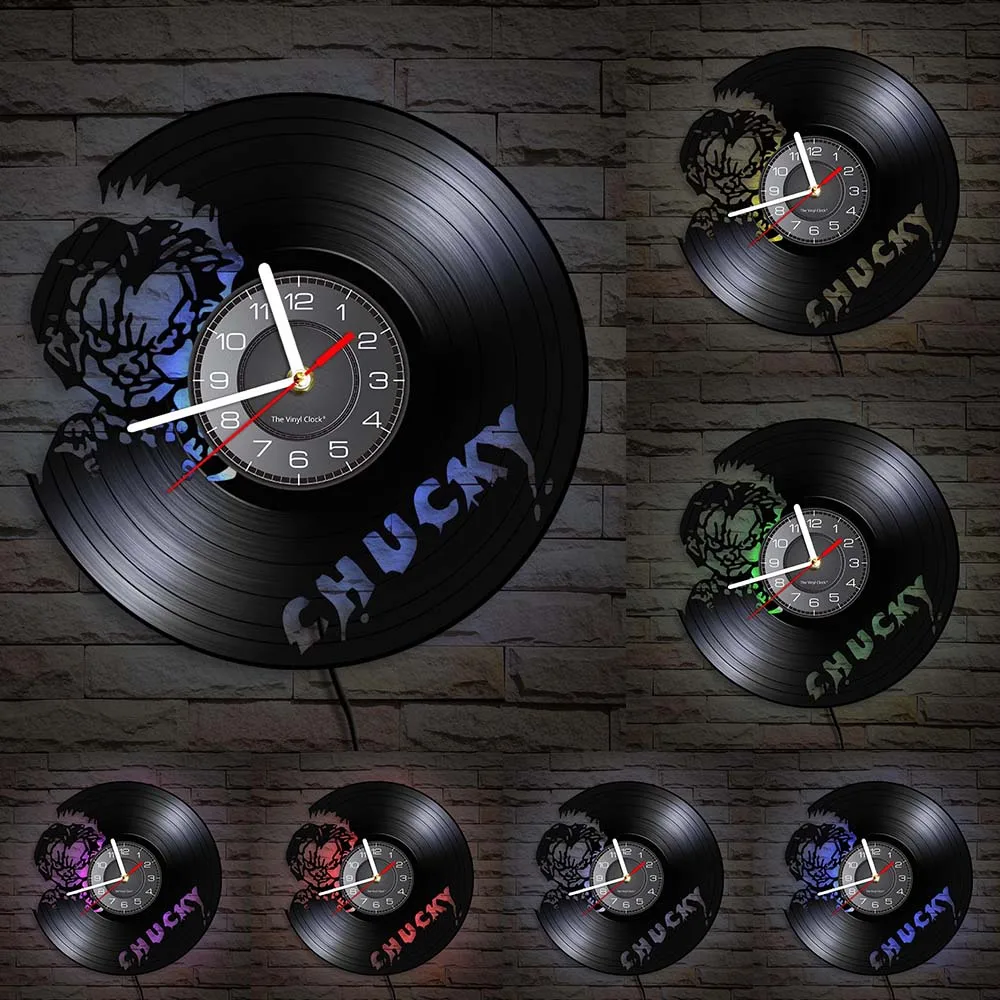 Fictional Character Chucky Wall Clock Made Of Vinyl Record Horror Movie Home Decor Wall Watch Halloween Vinyl Disk Crafts Clock 6