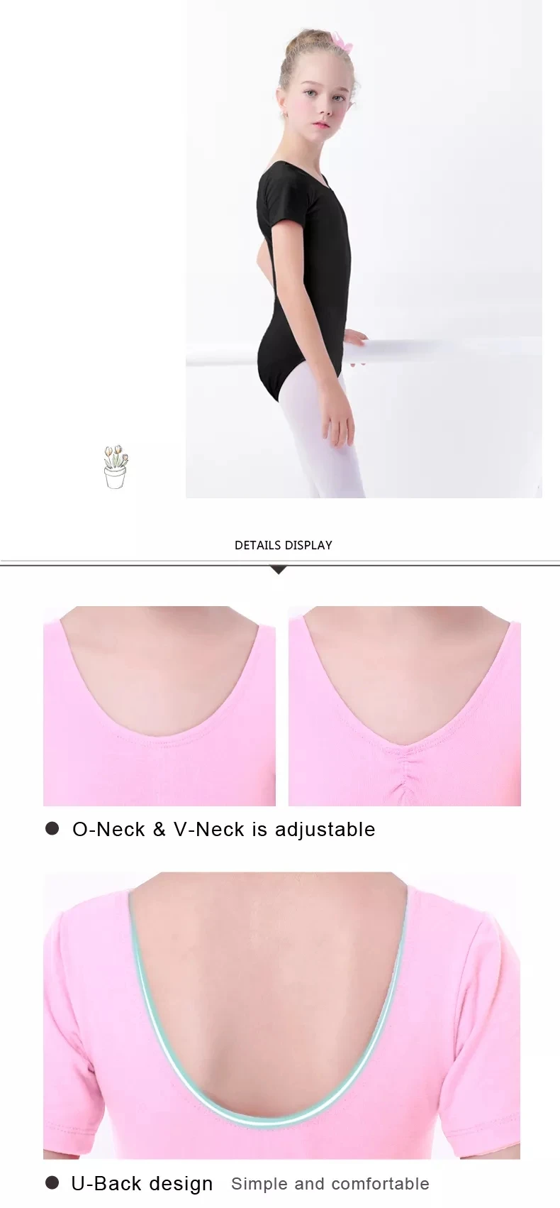 Ballett-Trikots für Kleinkinder, Mädchen, Gymnastik-Trikot, Tanz-Bodys, Baumwolle, kurz/langärmelig, Tanzkleidung, Ballett-Body zum Tanzen – Detail 14