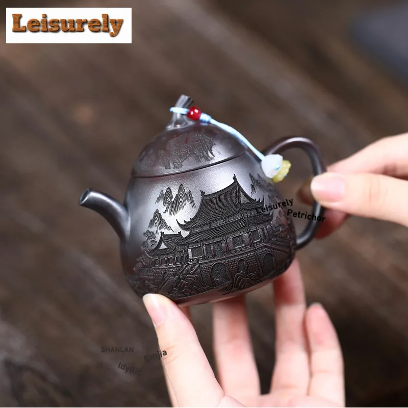 160ml Yixing Purple Clay Teapots Handmade Eggplant Pot Raw Ore Antique Brass Mud Tea Infuser Kettle With Strainer Zisha Tea Set