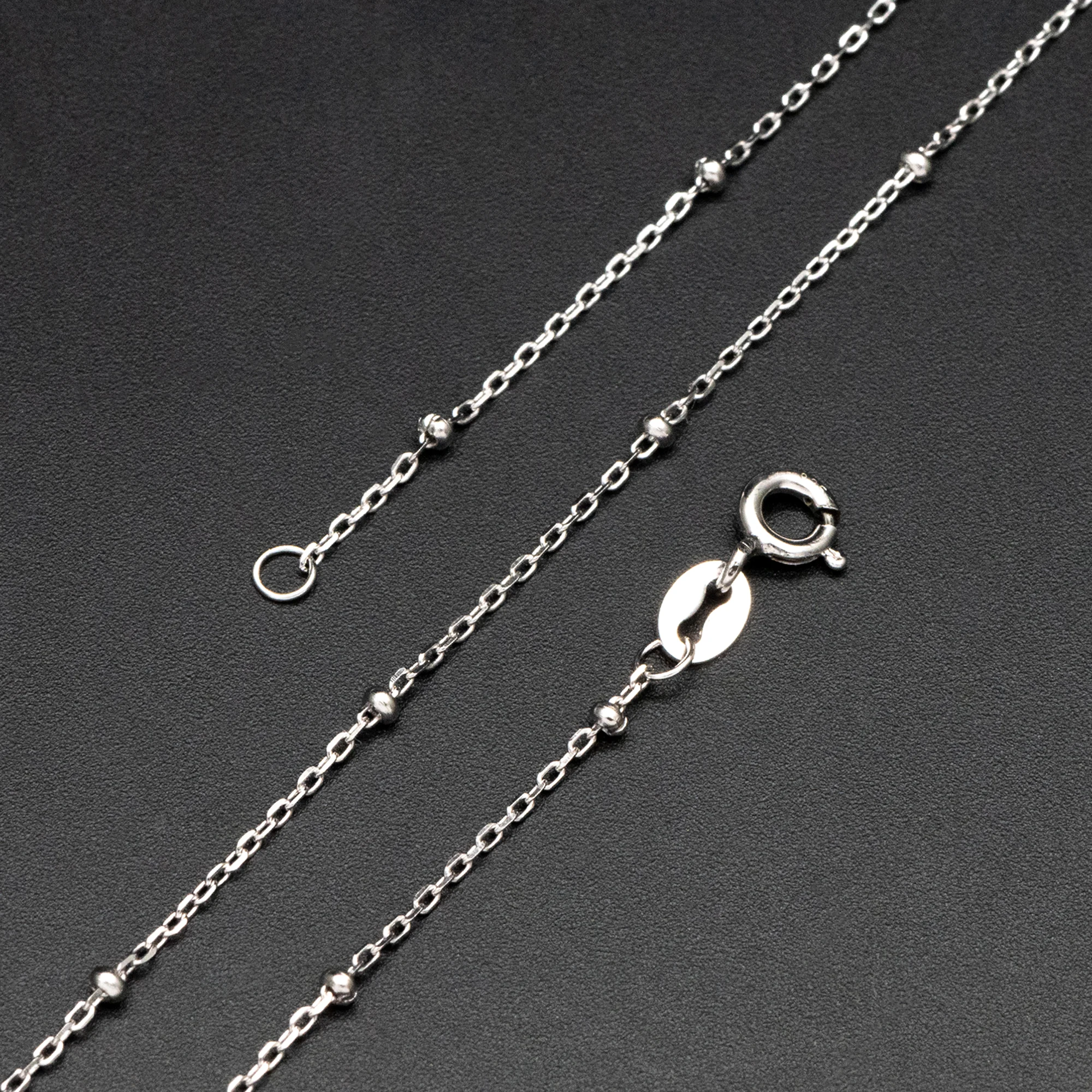 

Sterling Silver .925 Beaded Necklaces 18 Inch, Rhodium Plated Chains, 0.9mm Cable Chains with 2.5mm Round Ball Beads (CY-015)