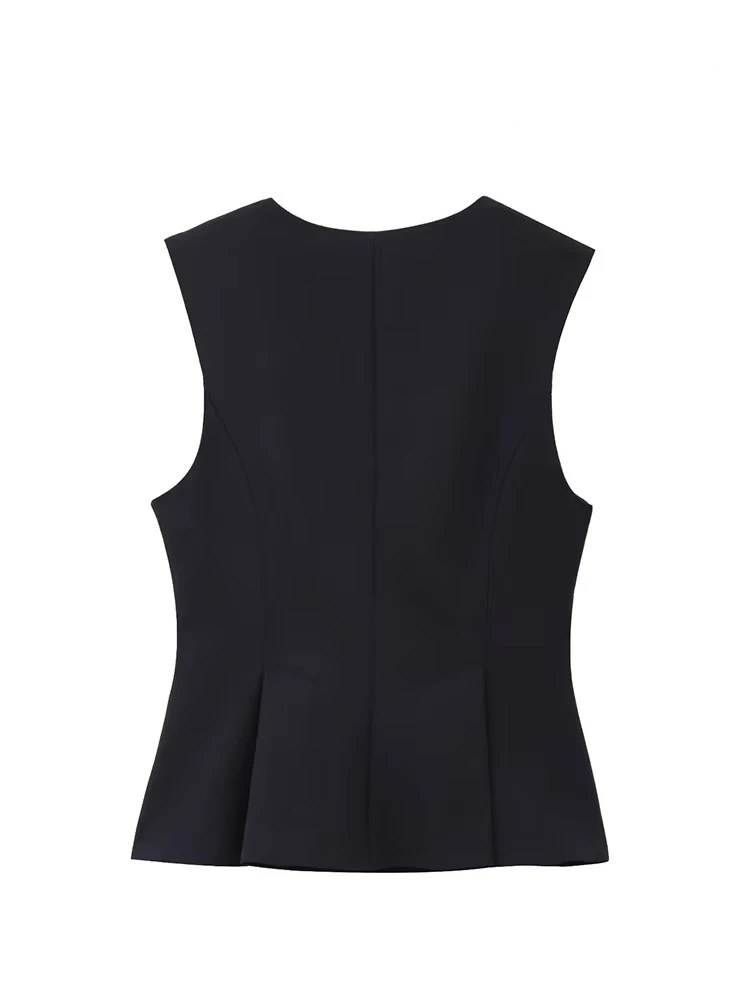 TFMLN Spring Summer Women Fashion Chic Fitted Top Female Side Zipper Round Neck Sleeveless Tops Casual Streetwear