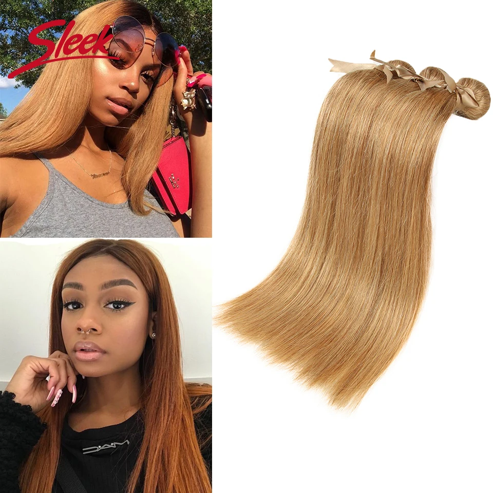 Sleek Honey Blonde 27 Color Mink Brazilian Natural Remy Straight Hair Weave Bundles 8 To 28 Inches Hair Extension