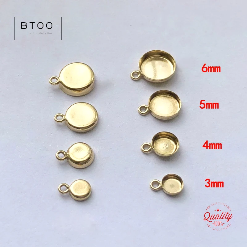 Real 14K Gold Filled 4/5/6mm Bezel Cup Connector Charm For Jewelry Making Supplies Bracelet Charm Earring Charm Necklace Charm