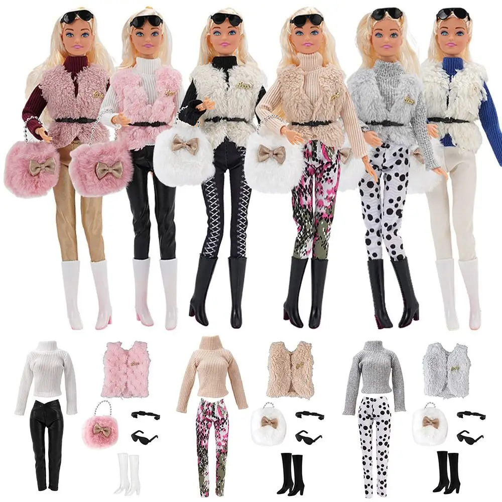 

1/6 Doll Fashion Casual Wear Clothes Plush Vest Boots Winter Wear Sweaters Bags Pants Handmade Girl Doll Wearing Set For 29~32cm