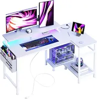 L-Shaped Gaming Desk with LED Lights, USB Ports & Storage Shelves - White 40 Inch