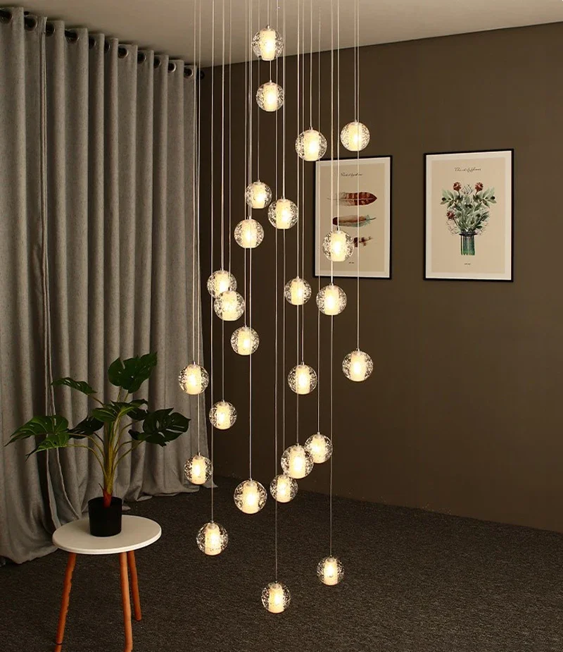 Современная Потолочная люстра с хрустальными шариками, вертикальная Подвесная лампа, подвесной Домашний Светильник для лестницы, лампы для гостиной, освещение для кухни
