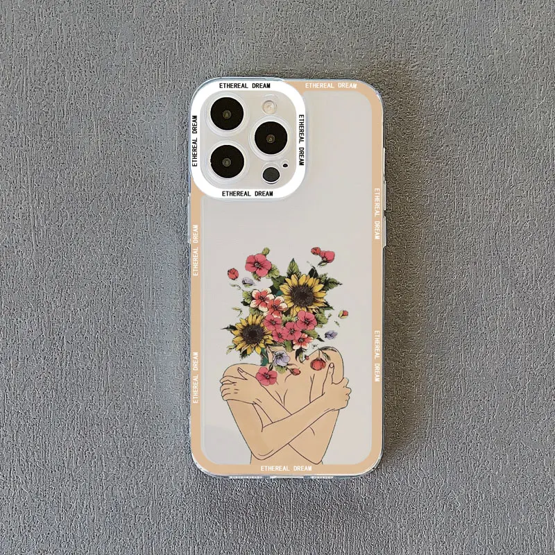 Frauen Mode Gänseblümchen Blumen mädchen klar Telefon Fall für iPhone 15 12 11 Pro Max 13 14 Pro Max 7 8 15 14 plus se2 x xr xs Rückseite – Detail 9
