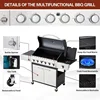 MELLCOM 6 Burner BBQ Propane Gas Grill, 58,000 BTU Stainless Steel Patio Garden Barbecue Grill with Stove and Side Table 3