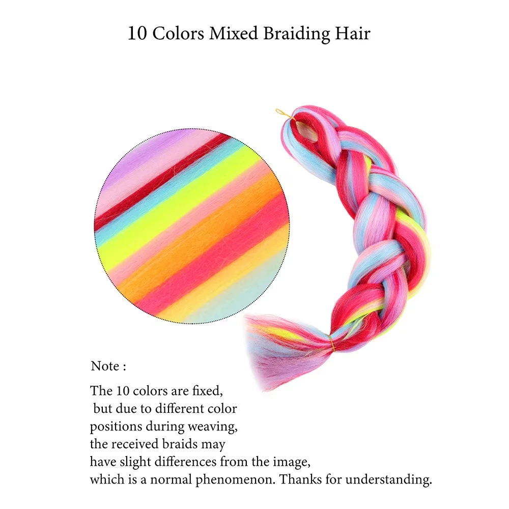 Jumbo Braiding Hair Rainbow Colors Extensions Fiber Mix Four Silky Colorful Twist Hair Extensions Colored Synthetic Braids