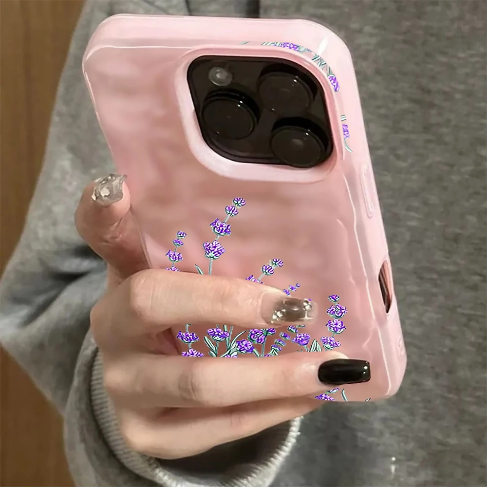 Lavender Gentle Floral Series Shockproof Phone Case - Cream Base