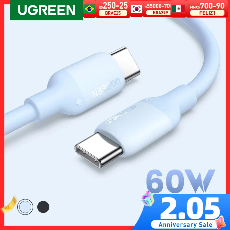 UGREEN 60W 100W USB C To Type C Cable For iPhone 15 Fast Charging Cable For Macbook Xiaomi Samsung Liquid Silicone 5A USB Cable