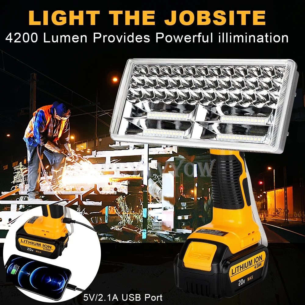 40W 4200LM LED Jobsite Work Light for Dewalt 20V Battery Handheld Floodlight Spo