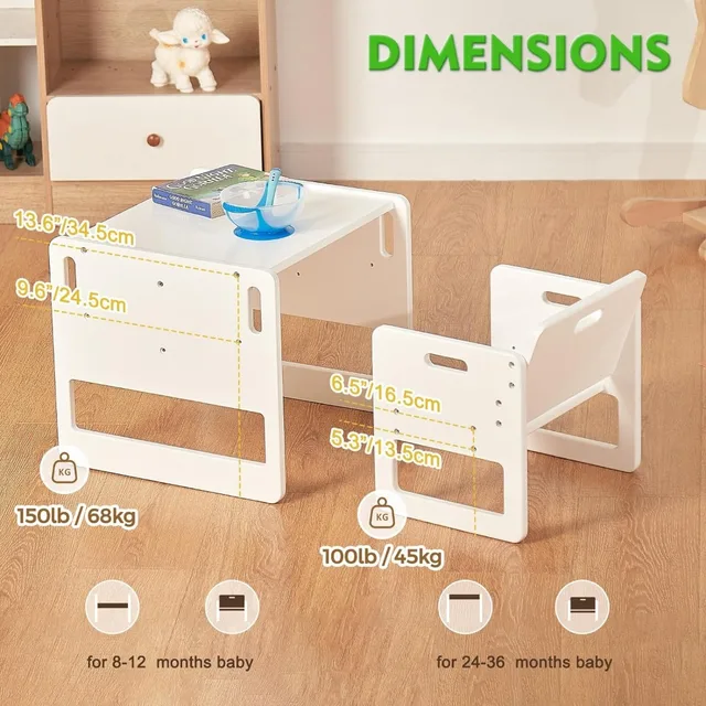 Sofa Cama HOMCOM Juego De Mesa Y Sillas De Madera Para Niu00f1os