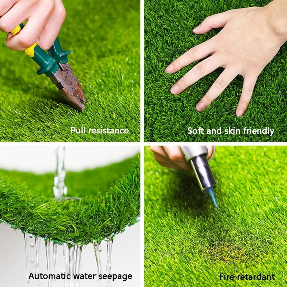 Artificial Lawn, Artificial Grass Rug Green Lawns Dog Synthetic Grass Mat No Odor Rubber Back Drain Hole