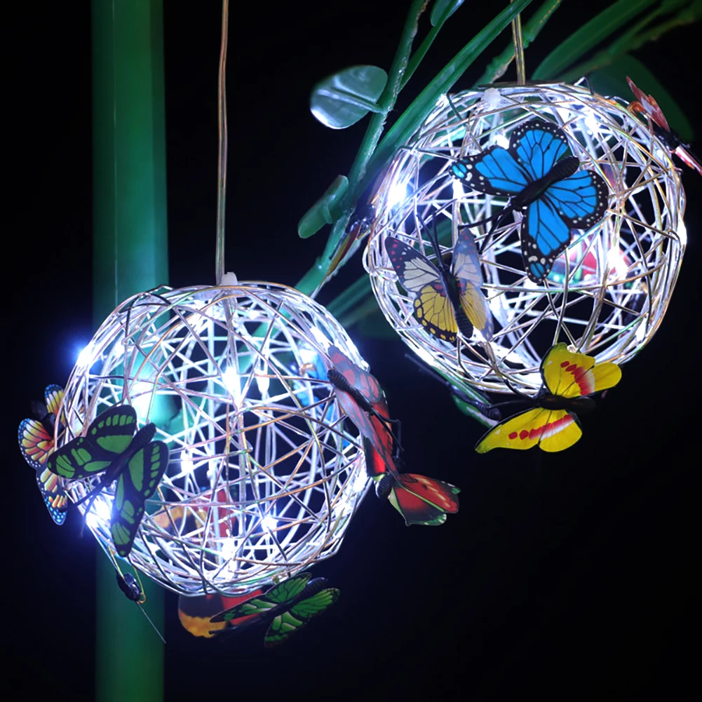Outdoor Hanging Solar Waterproof Lamp Butterfly Ball Light Garden Decorative Light Use For Courtyard Garden Decoration Butterfly solar garden light