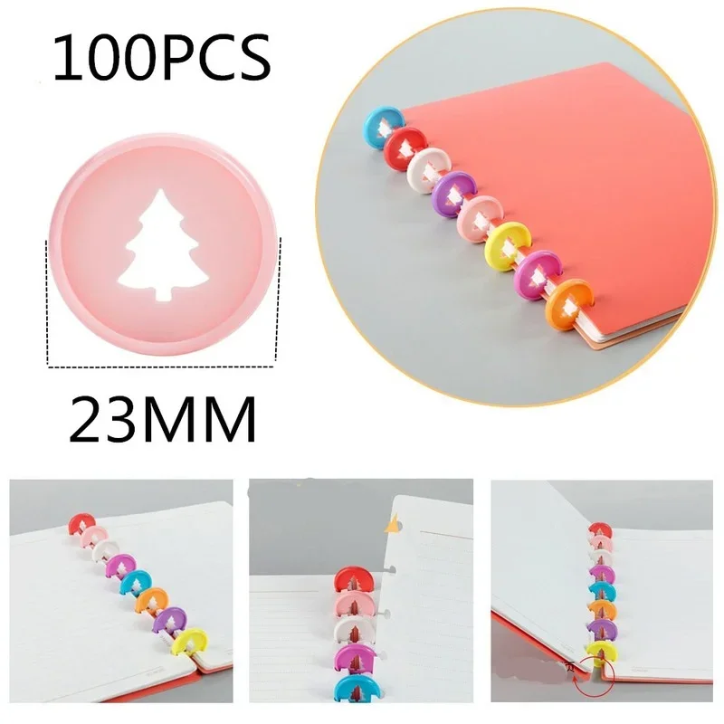 цена 100PCS23MM new Christmas tree mushroom hole notebook loose-leaf buckle children and girls special color plastic buckle ring