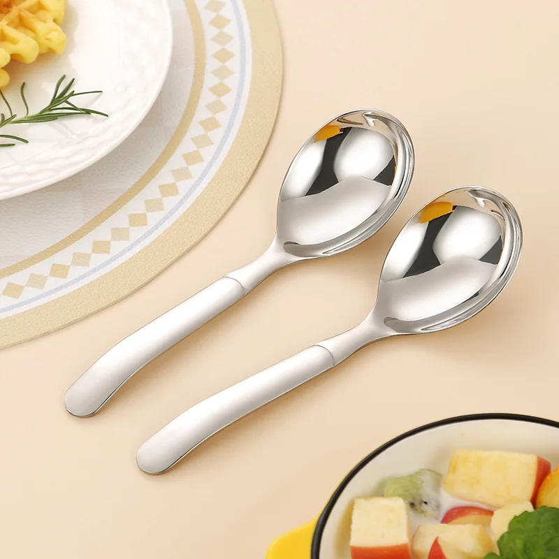 Oukeai 304 Stainless Steel Drinking Spoon Dessert Spoon Household Eating Thickeneded Round Soup Long Handle stainless steel spoon soup spoon