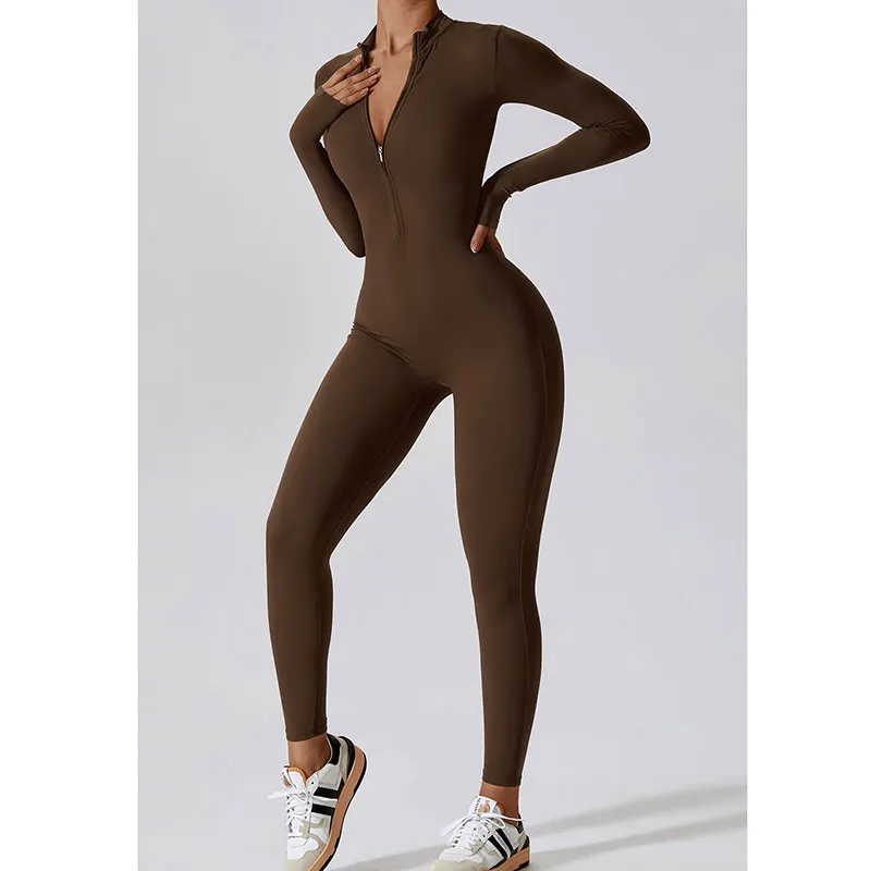 Women Jumpsuits One-Piece Suit Zipper Long Sleeved Yoga Set Gym Push Up Workout Clothes Fitness Bodysuit Tight fitting Tracksuit yoga set sports set gym workout set sportswear set fitness set fitness jumpsuit fitness one piece wear