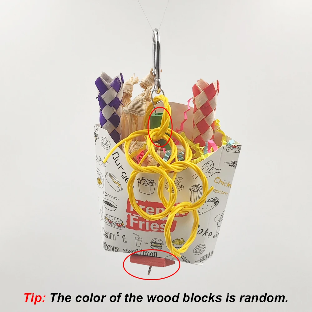 Cute Colorful Bird Bite Chew Toys Fast Food Box Shape Shredded Paper Hanging Toys for Pet Bird Parrot Cage Bite Accessories 1pc parrot toy,bird toy