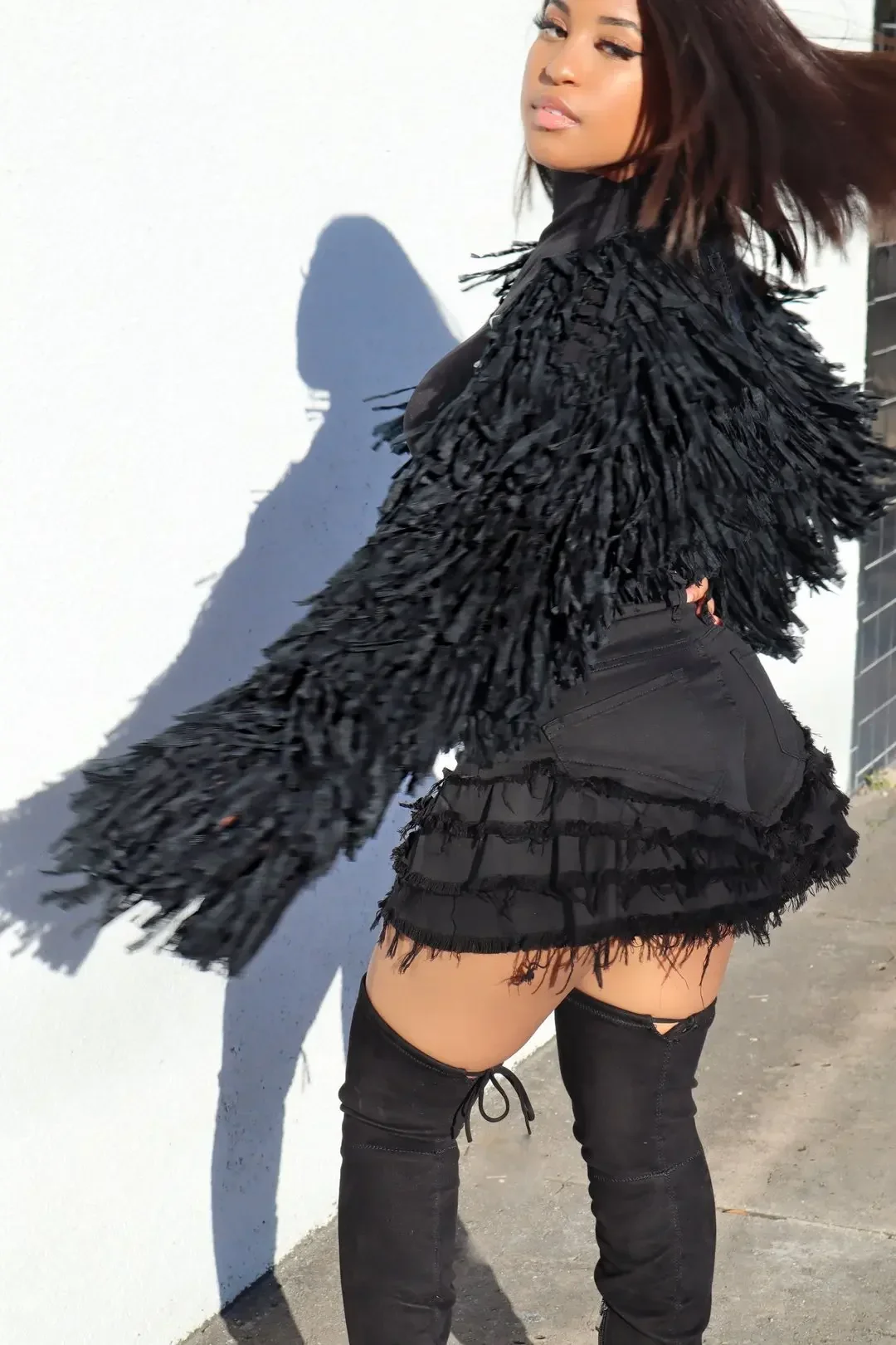 Autumn Streetwear Long Sleeve Crochet Tops Women 2023 shaggy Tassel Hollow Out Sweater Fashion Black Knitted Oversized Sweater