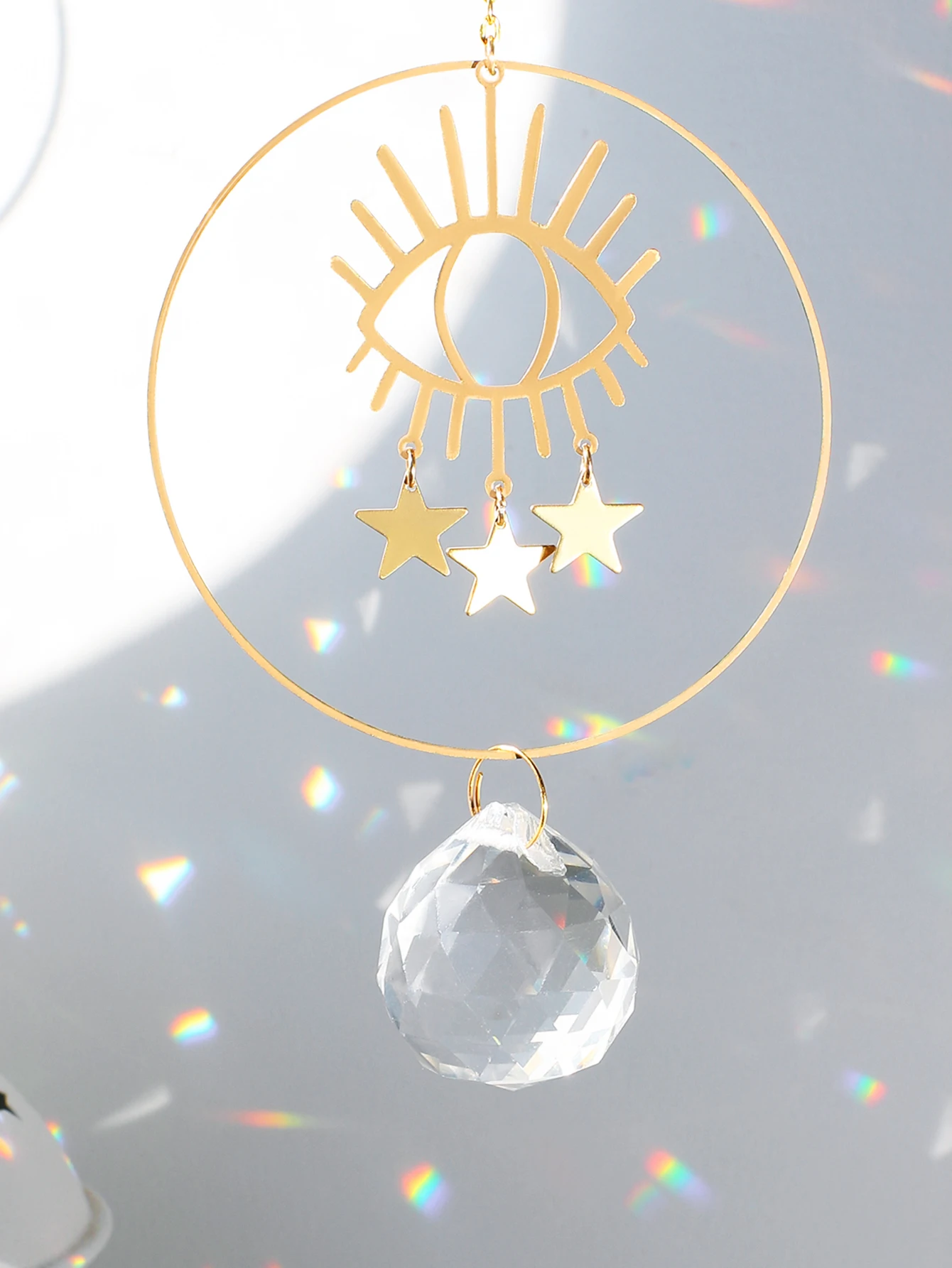 Hanging Crystal Suncatcher Evil Eye Star Prisms Stained Glass Sun Catcher Rainbow Maker Round Garden Pendant Outdoor Decorations