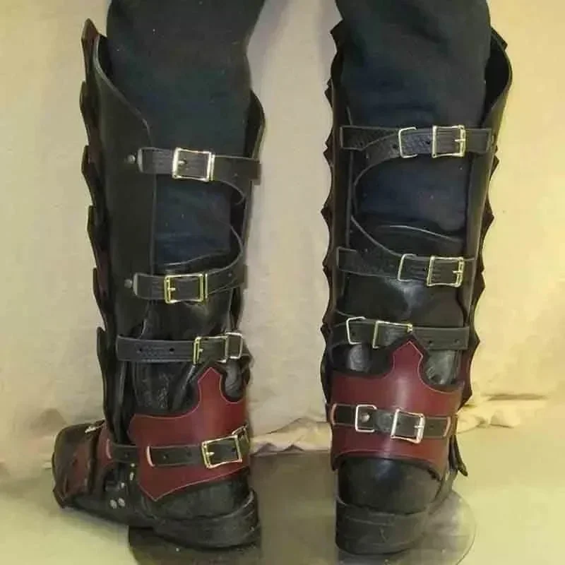 Armatura Medievale LARP in Pelle PU, Ghette Gotiche, Costume da Cavaliere Vichingo, Copriscarpe per Cosplay, Accessorio per Travestimenti da Uomo per Carnevale - immagine 4