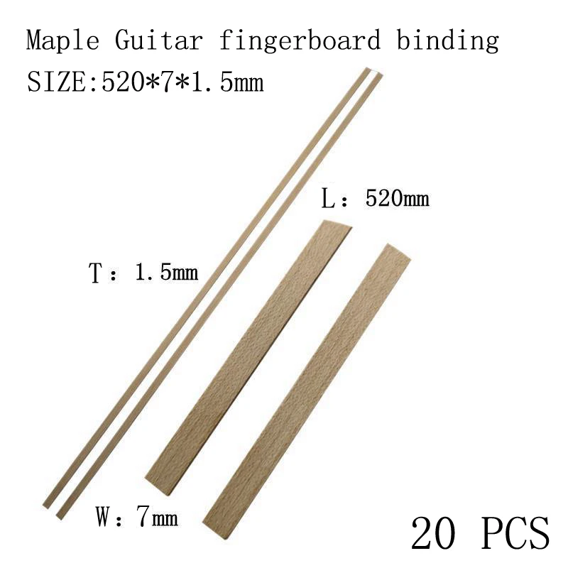 Guitar Tool 20 pcs 520*7*1.5mm Guitar Binding Fingerboard Banding Solid Wood