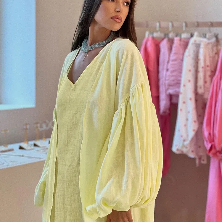 Loose 2 Piece-Set Long Dress Cover up Clothes For Women Casual V-Neck Solid High Waist Beach Holiday Maxi Dress Outfits
