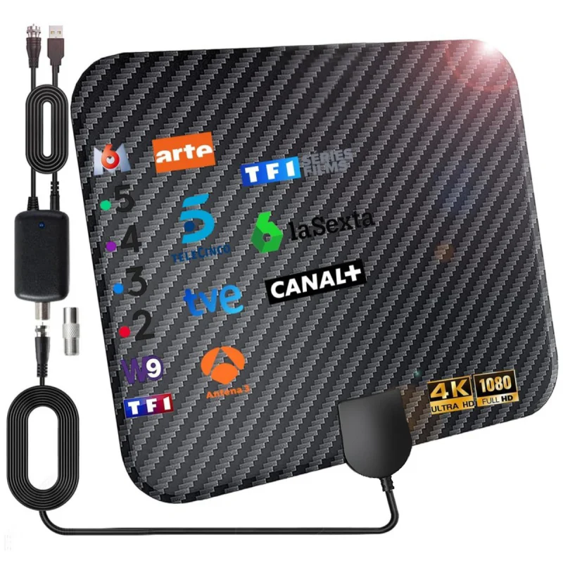 2025 Newest TV Antenna Indoor HD Digital 4K 1080p Smart TV 360 Signal Booster Amplifier Carbon Fiber UHF VHF